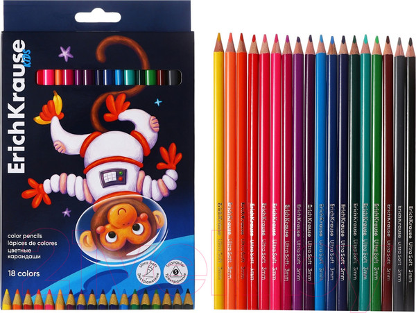 Изображение товара Набор цветных карандашей Erich Krause Kids Space Animals / 61787 (18цв)