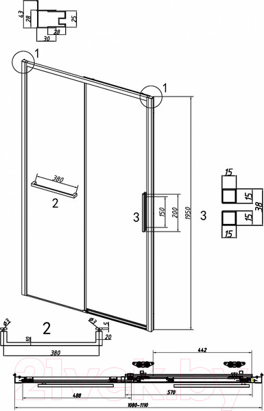 Изображение товара Душевая дверь Grossman Style 110x195 / 100.K33.05.110.21.02 (черный матовый/стекло шиншилла)