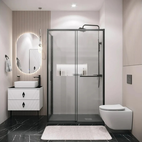 Изображение товара Душевая стенка Grossman Style 80x195 / 200.K33.05.80.21.02 (черный матовый/стекло шиншилла)