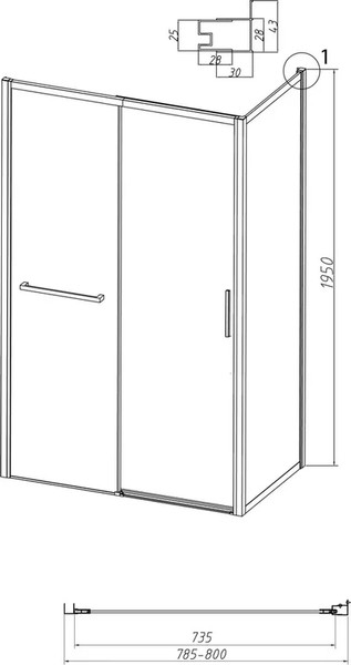 Изображение товара Душевая стенка Grossman Style 80x195 / 200.K33.05.80.21.02 (черный матовый/стекло шиншилла)