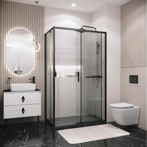 Изображение товара Душевая стенка Grossman Style 90x195 / 200.K33.05.90.21.02 (черный матовый/стекло шиншилла)