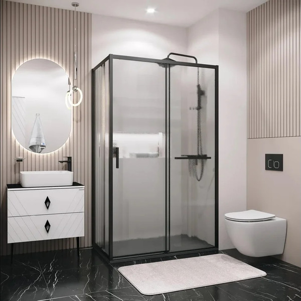 Изображение товара Душевая стенка Grossman Style 90x195 / 200.K33.05.90.21.02 (черный матовый/стекло шиншилла)