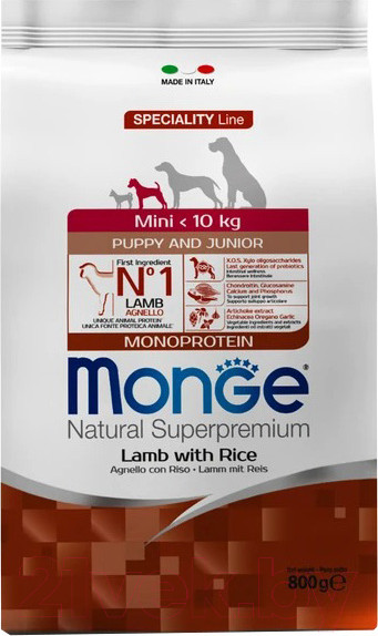 Изображение товара Сухой корм для собак Monge Dog Speciality Line Monoprotein Mini ягненок с рисом (800г)