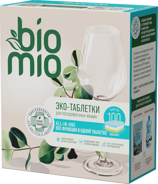 Изображение товара Таблетки для посудомоечных машин BioMio All-in-One с эфирным маслом эвкалипта (100шт)