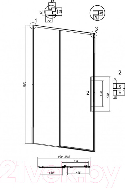 Изображение товара Душевая дверь Grossman Galaxy 100x195 / 100.K33.01.100.21.02 (черный матовый/стекло шиншилла)