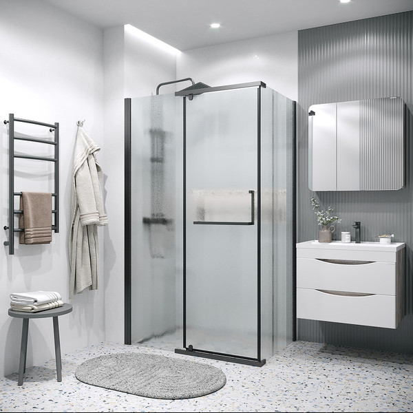 Изображение товара Душевой уголок Grossman Pragma 100x90x195 / 120.K33.03.1090.21.02 (черный матовый/стекло шиншилла)