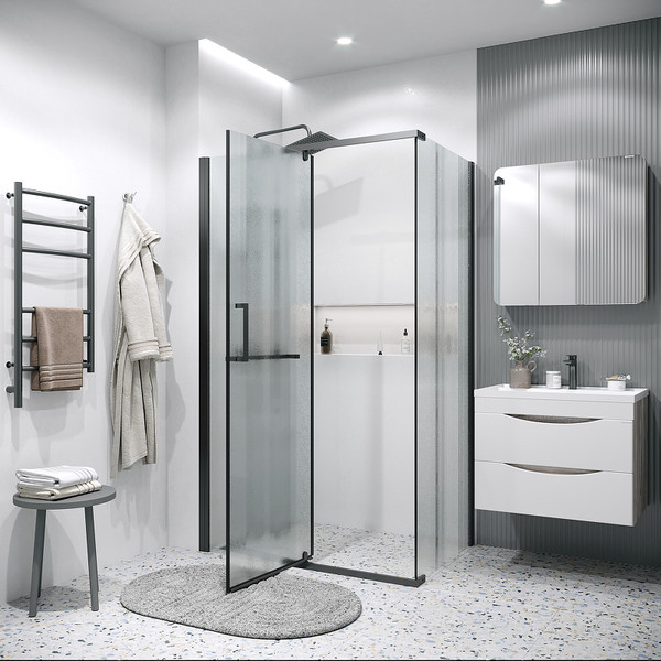 Изображение товара Душевой уголок Grossman Pragma 100x90x195 / 120.K33.03.1090.21.02 (черный матовый/стекло шиншилла)