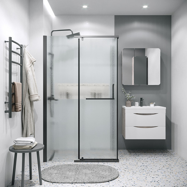 Изображение товара Душевой уголок Grossman Pragma 100x90x195 / 120.K33.03.1090.21.02 (черный матовый/стекло шиншилла)