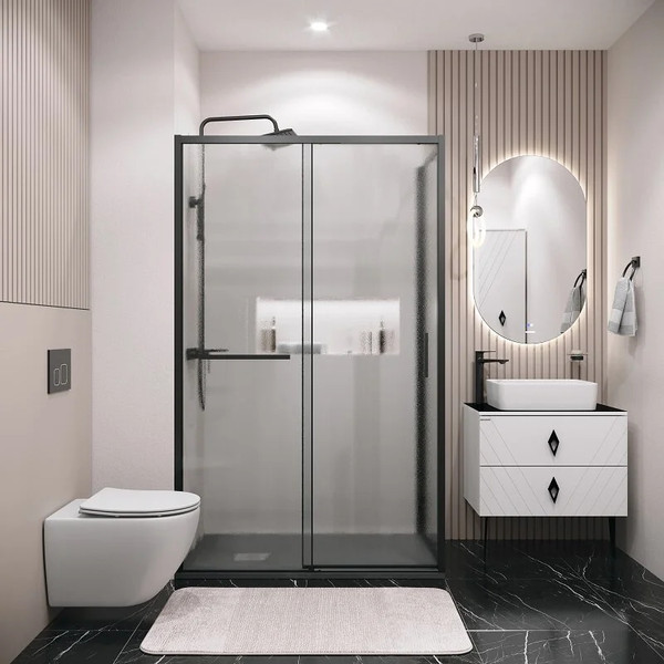 Изображение товара Душевой уголок Grossman Style 130x80x195 / 120.K33.05.1380.21.02 (черный матовый/стекло шиншилла)