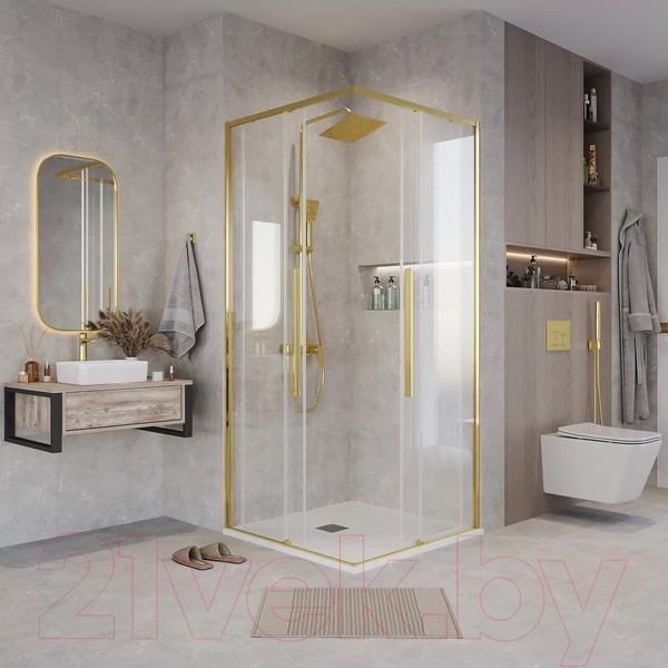 Изображение товара Душевая дверь Grossman Galaxy 120x195 / 1/2.K33.01.12.32.00 (золото сатин/прозрачное стекло)