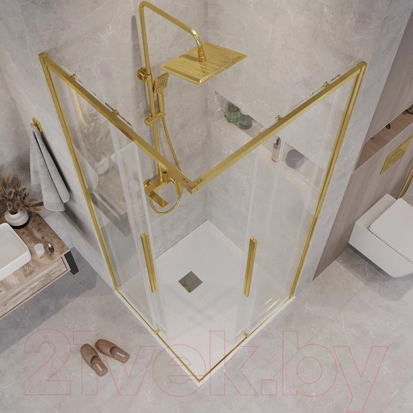 Изображение товара Душевая дверь Grossman Galaxy 120x195 / 1/2.K33.01.12.32.00 (золото сатин/прозрачное стекло)