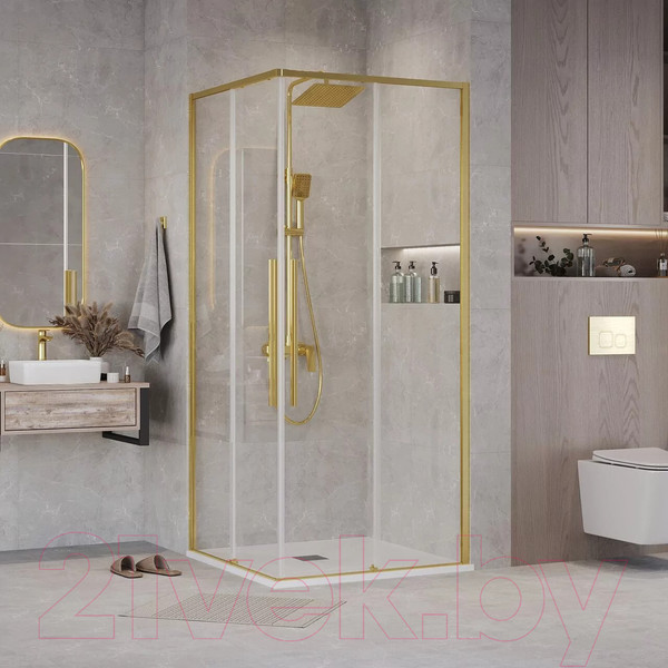 Изображение товара Душевая дверь Grossman Galaxy 120x195 / 1/2.K33.01.12.32.00 (золото сатин/прозрачное стекло)