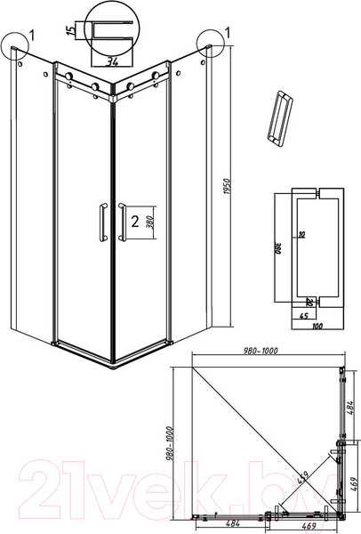 Изображение товара Душевой уголок Grossman Classic 100x100x195 / 300.K33.04.1010.21.10 (черный матовый/тонированное стекло)