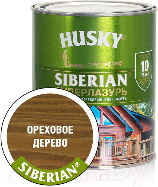 Изображение товара Лазурь для древесины Husky Siberian Суперлазурь (900мл, ореховое дерево)