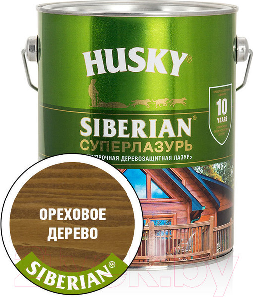 Изображение товара Лазурь для древесины Husky Siberian Суперлазурь (2.7л, ореховое дерево)