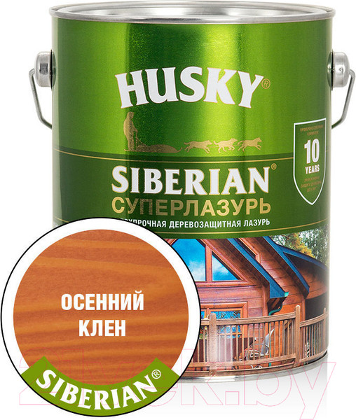 Изображение товара Лазурь для древесины Husky Siberian Суперлазурь (2.7л, осенний клен)