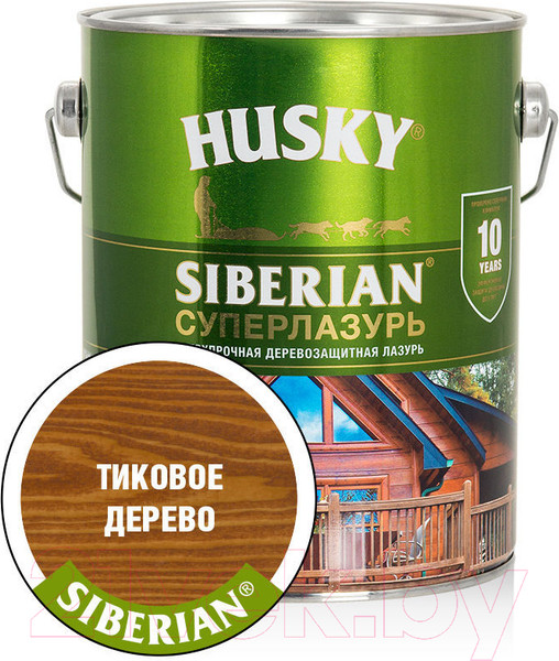 Изображение товара Лазурь для древесины Husky Siberian Суперлазурь (2.7л, тиковое дерево)