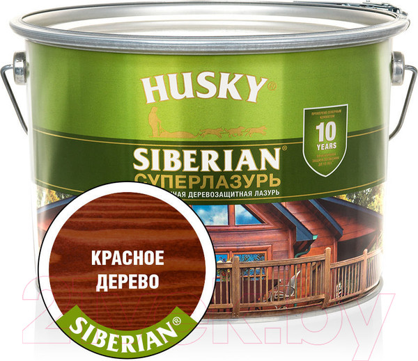 Изображение товара Лазурь для древесины Husky Siberian Суперлазурь (9л, красное дерево)