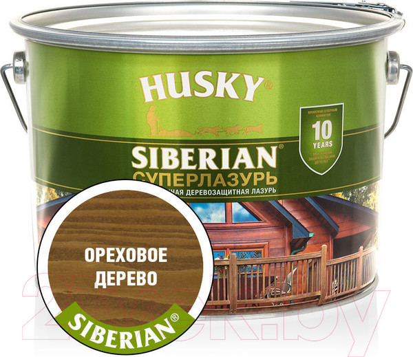 Изображение товара Лазурь для древесины Husky Siberian Суперлазурь (9л, ореховое дерево)