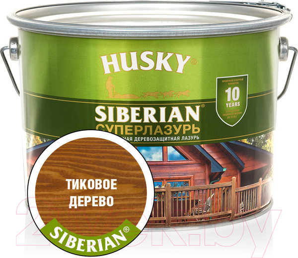 Изображение товара Лазурь для древесины Husky Siberian Суперлазурь (9л, тиковое дерево)