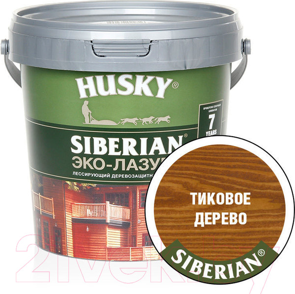 Изображение товара Лазурь для древесины Husky Siberian Эко-Лазурь Полуматовая (900мл, тиковое дерево)