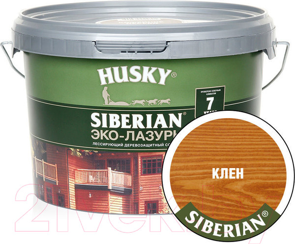 Изображение товара Лазурь для древесины Husky Siberian Эко-Лазурь Полуматовая (2.5л, клен)
