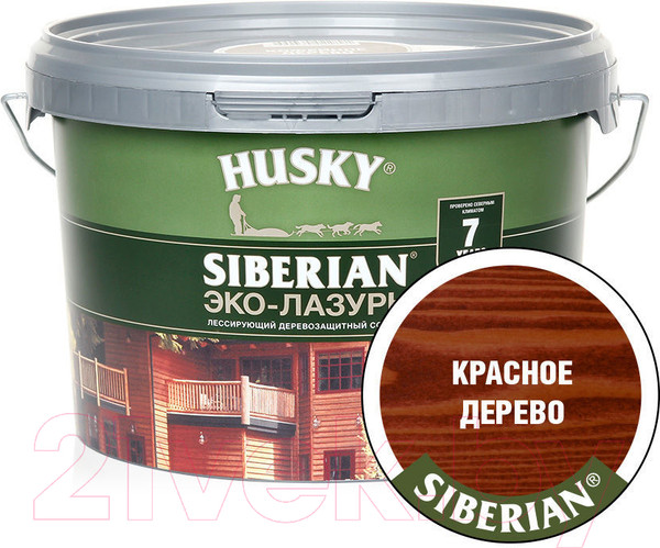 Изображение товара Лазурь для древесины Husky Siberian Эко-Лазурь Полуматовая (2.5л, красное дерево)