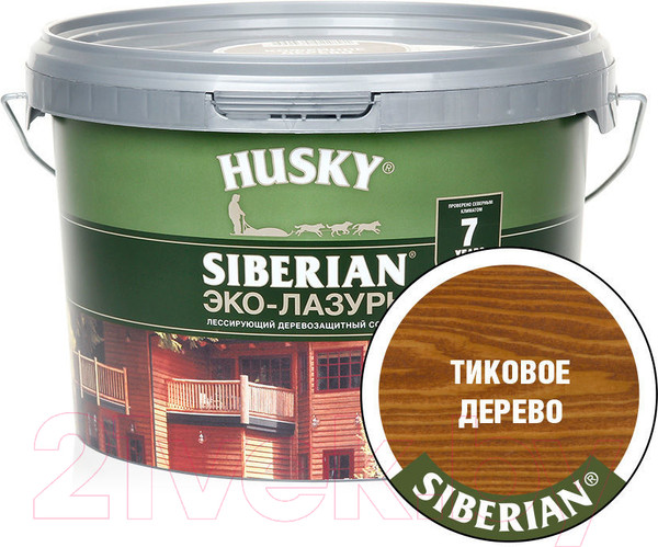 Изображение товара Лазурь для древесины Husky Siberian Эко-Лазурь Полуматовая (2.5л, тиковое дерево)