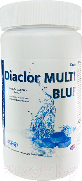 Изображение товара Средство для бассейна дезинфицирующее ATC pool chemicals Diaclor Multi Blue Мультитаблетки 5 в 1 по 200г (1кг)