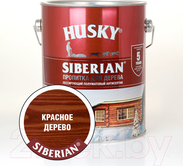 Изображение товара Пропитка для дерева Husky Siberian Полуматовая (2.7л, красное дерево)