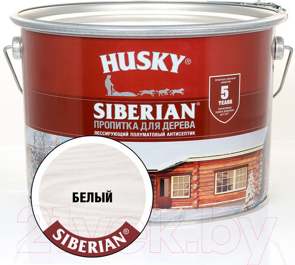 Изображение товара Пропитка для дерева Husky Siberian Полуматовая (9л, белый)