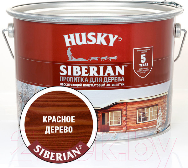 Изображение товара Пропитка для дерева Husky Siberian Полуматовая (9л, красное дерево)