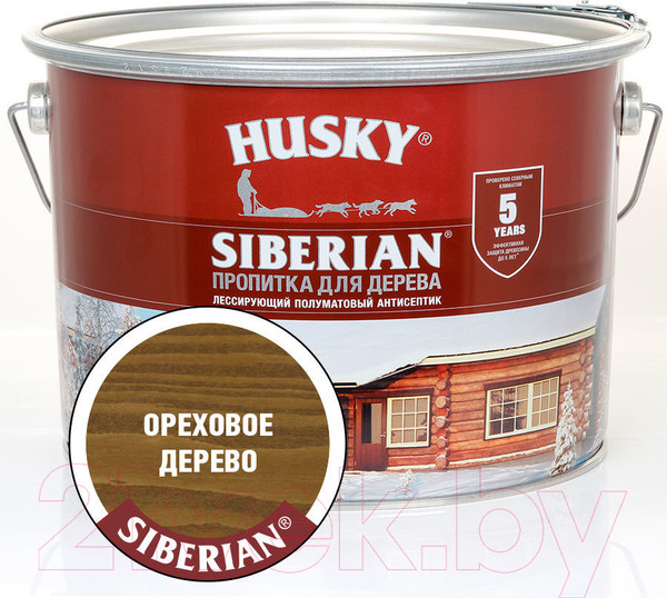 Изображение товара Пропитка для дерева Husky Siberian Полуматовая (9л, ореховое дерево)