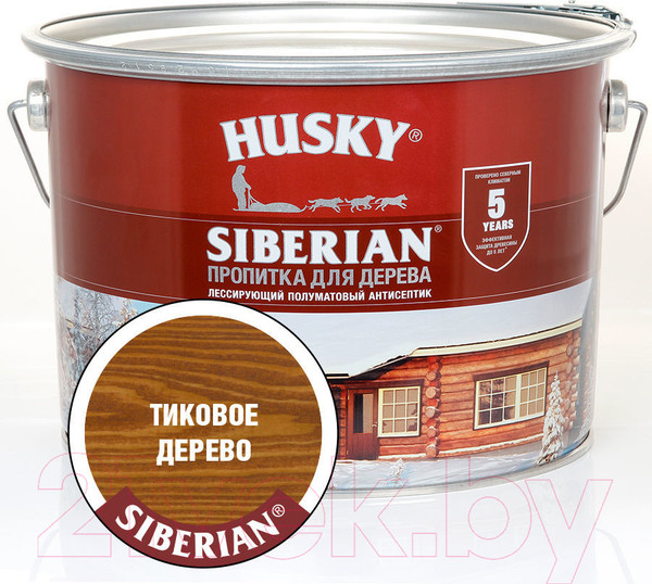 Изображение товара Пропитка для дерева Husky Siberian Полуматовая (9л, тиковое дерево)