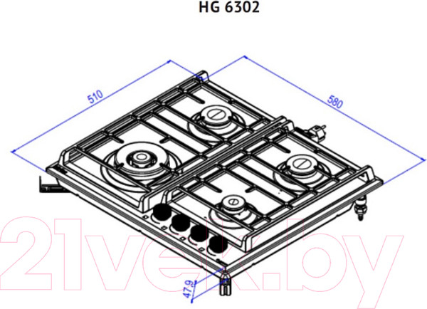 Изображение товара Газовая варочная панель Korting HG 6302 CTB