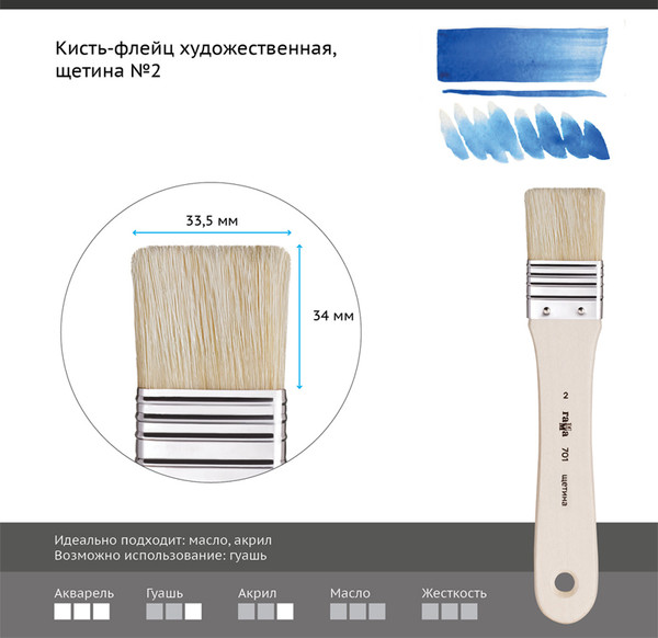 Изображение товара Кисть для рисования ГАММА Щетина №2 / 701002 (флейц)