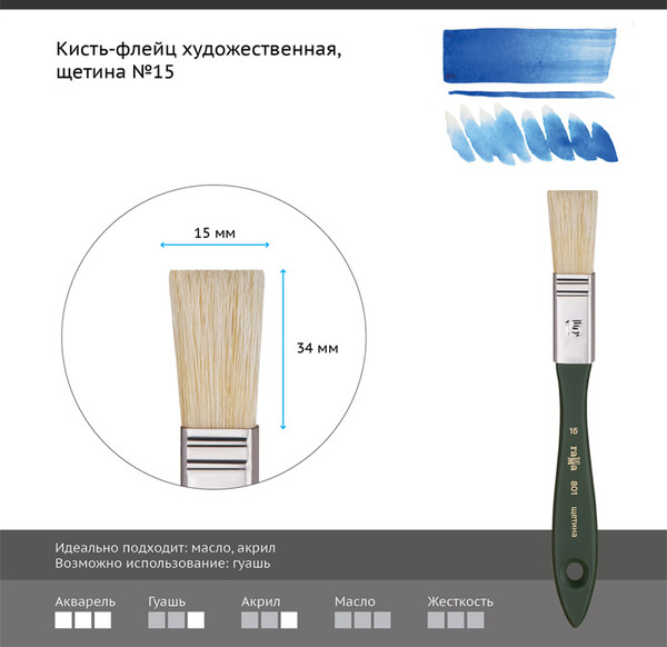 Изображение товара Кисть для рисования ГАММА Щетина №15 / 801015 (флейц)