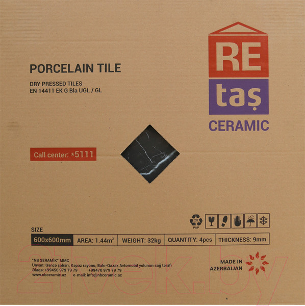 Изображение товара Плитка RE tas Ceramic Perla Black Retash (600x600, глянцевый)