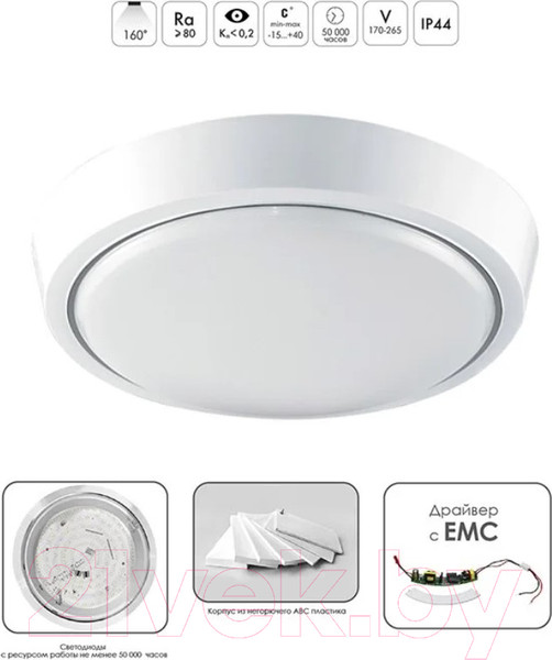Изображение товара Потолочный светильник Estares DLR 12W R-150-CW-WHITE/WHITE-220-IP44