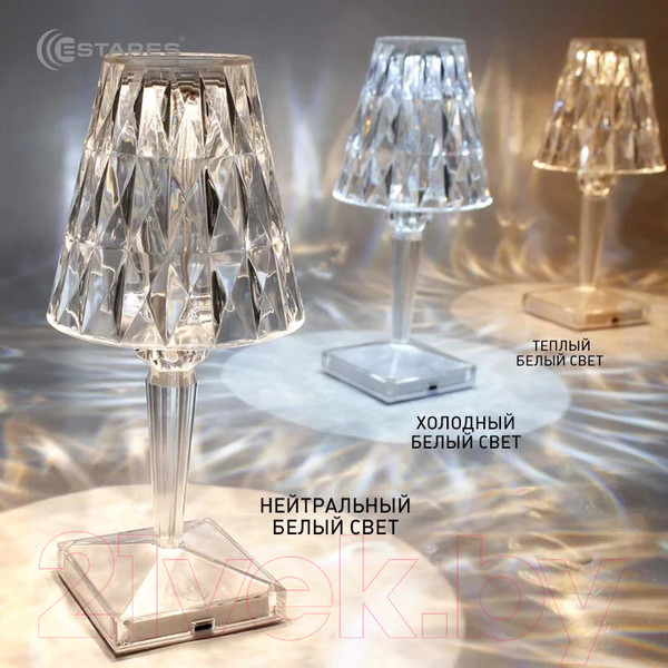 Изображение товара Прикроватная лампа Estares Crystal 3W R-ON/OFF-115x255-CLEAR/WHITE-DC5V/1A-IP20