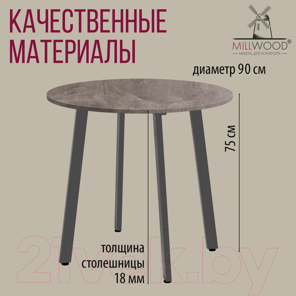 Изображение товара Обеденный стол Millwood Шанхай Л18 D900 (бетон/графит)