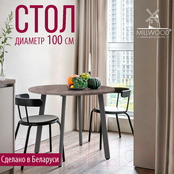 Изображение товара Обеденный стол Millwood Шанхай Л18 D1000 (бетон/графит)