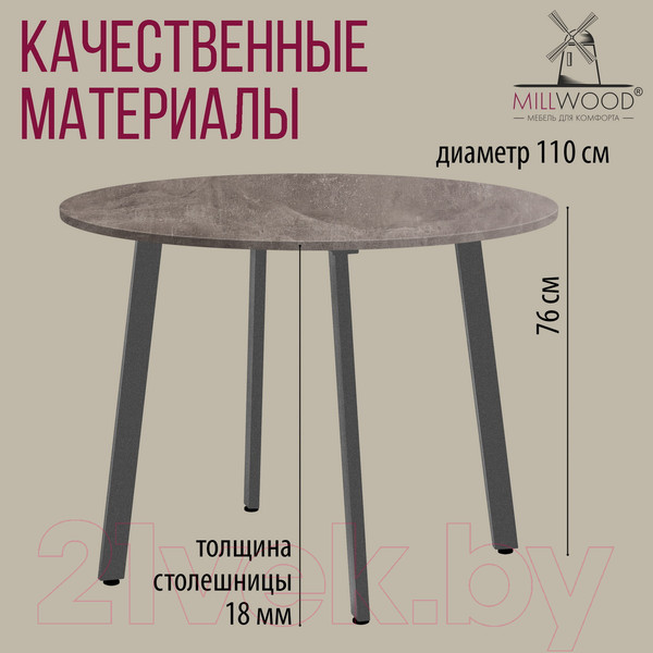 Изображение товара Обеденный стол Millwood Шанхай Л18 D1100 (бетон/графит)