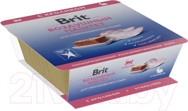 Изображение товара Влажный корм для кошек Brit Premium Sterilised Воздушный паштет с кроликом / 5060887 (100г)