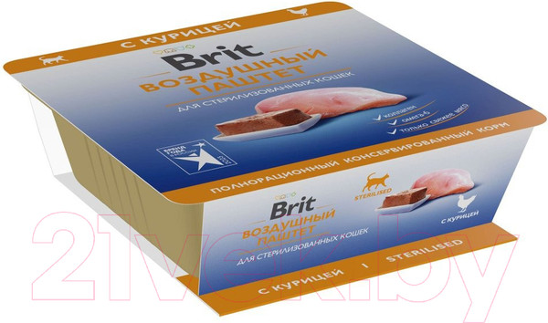 Изображение товара Влажный корм для кошек Brit Premium Sterilised Воздушный паштет с курицей / 5060948 (100г)