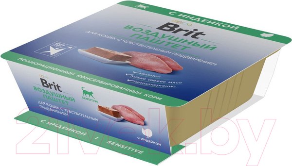 Изображение товара Влажный корм для кошек Brit Premium Sensitive Воздушный паштет с индейкой / 5060931 (100г)