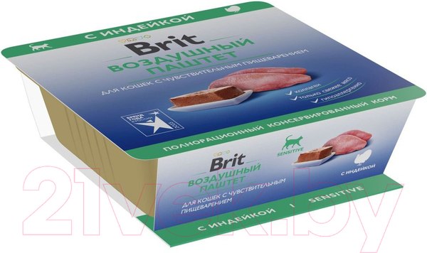 Изображение товара Влажный корм для кошек Brit Premium Sensitive Воздушный паштет с индейкой / 5060931 (100г)