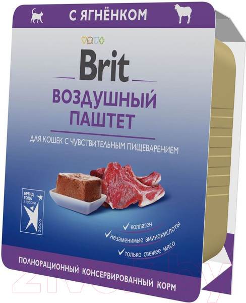Изображение товара Влажный корм для кошек Brit Premium Sensitive Воздушный паштет с ягненком / 5060900 (100г)