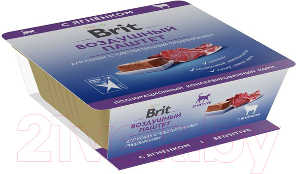 Изображение товара Влажный корм для кошек Brit Premium Sensitive Воздушный паштет с ягненком / 5060900 (100г)