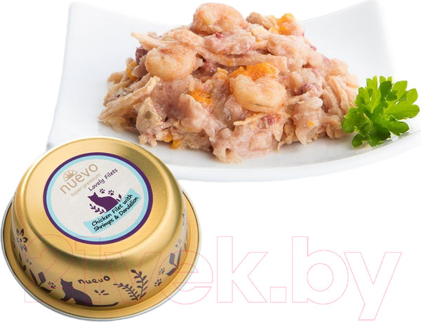 Изображение товара Влажный корм для кошек Nuevo С кур. филе, креветками, одуванчиком и льняным маслом / 95305 (85г)